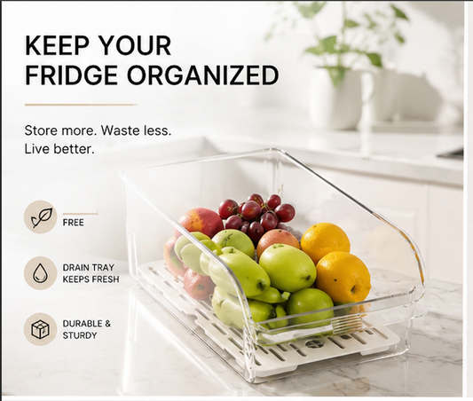 Clear Fridge Organizer, Refrigerator Organizer Bins ,Fridge Organizers and Storage Containers for Fruit, Vegetable, Food, Drinks