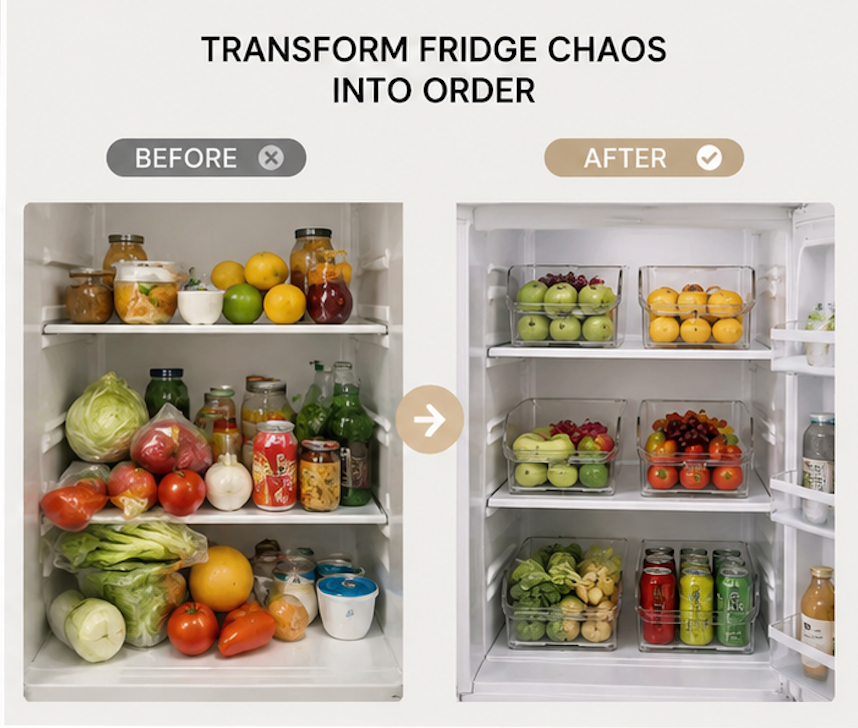 Clear Fridge Organizer, Refrigerator Organizer Bins ,Fridge Organizers and Storage Containers for Fruit, Vegetable, Food, Drinks