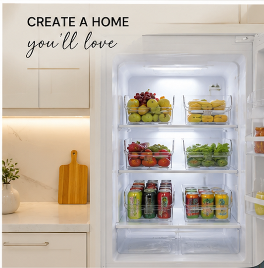 Clear Fridge Organizer, Refrigerator Organizer Bins ,Fridge Organizers and Storage Containers for Fruit, Vegetable, Food, Drinks